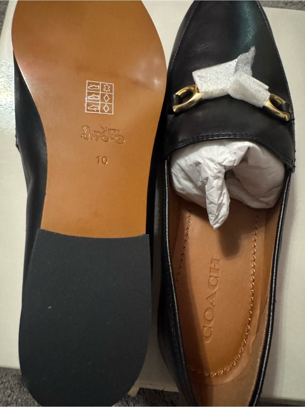 Coach Black Leather Women's Horsebit Loafers with Gold Accent